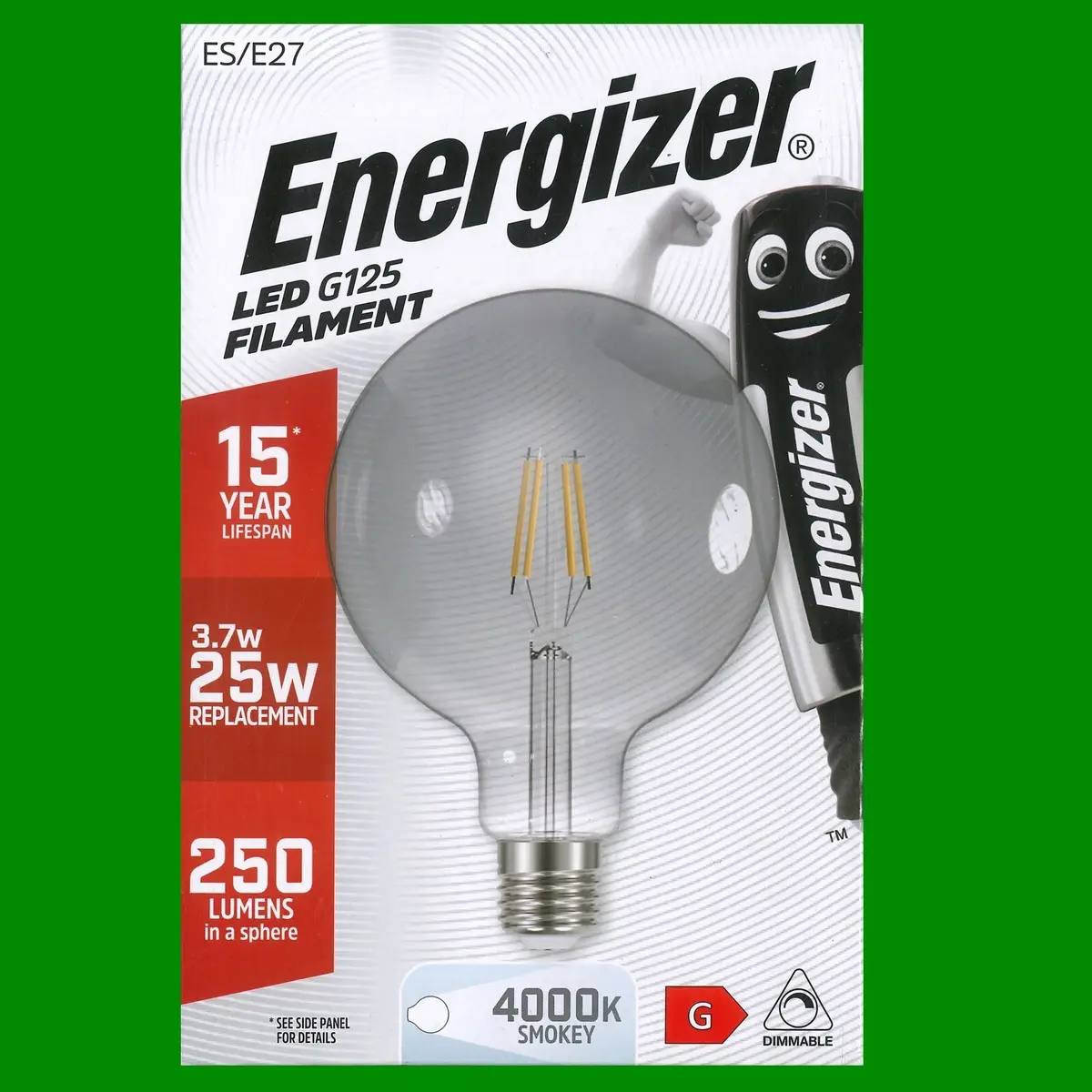 2x 3.7W G125 LED Filament Dimmable Smokey 4000K ES E27 Light Bulb, 125mm Lamp - image 3 | Free standard UK delivery included | Discount Quality Products