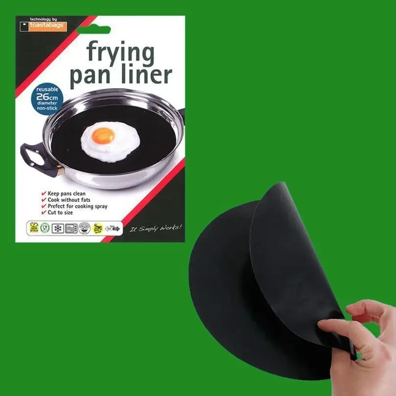 4x 26cm Reusable Non-Stick Black Frying Pan Liner for Healthy Cooking
