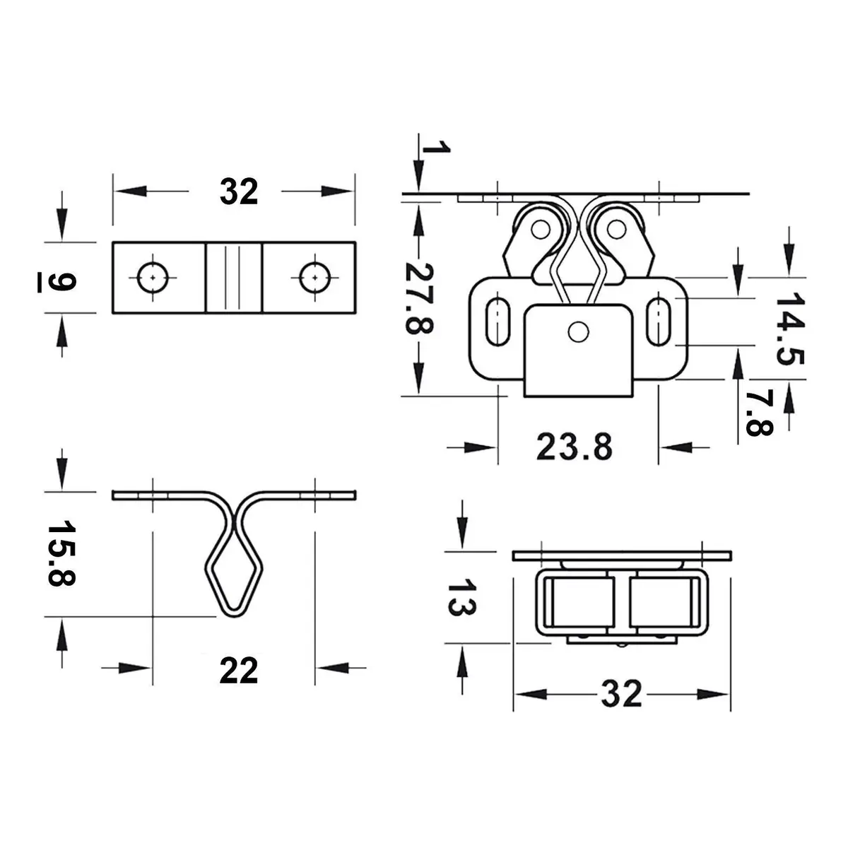1x Antique Brass Double Roller Spring Loaded Catch Latch For Cupboards, Cabinets - image 6 | Free standard UK delivery included | Discount Quality Products