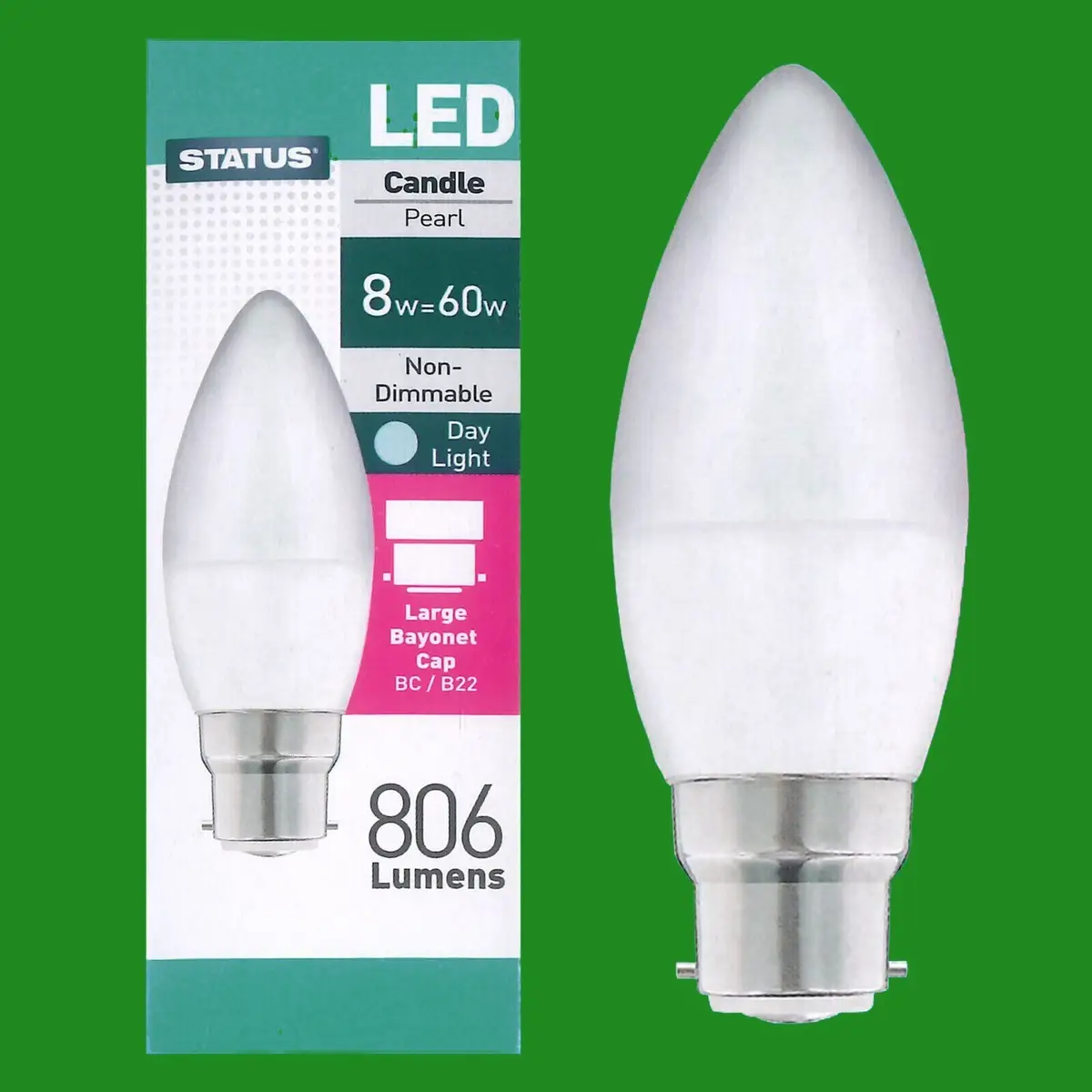 10x 8W(=60W) LED Candle BC B22 Bayonet Cap 6500K Daylight White Light Bulbs