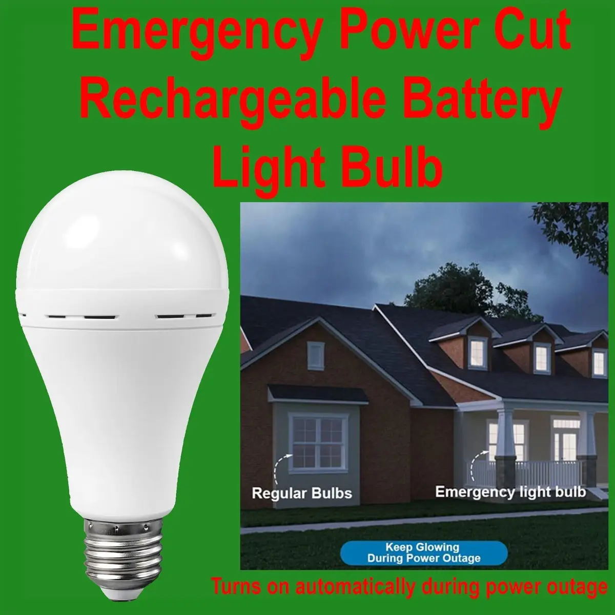 6x 12W =81W LED Rechargeable Emergency Light Bulb E27, Turns on During Power Cut