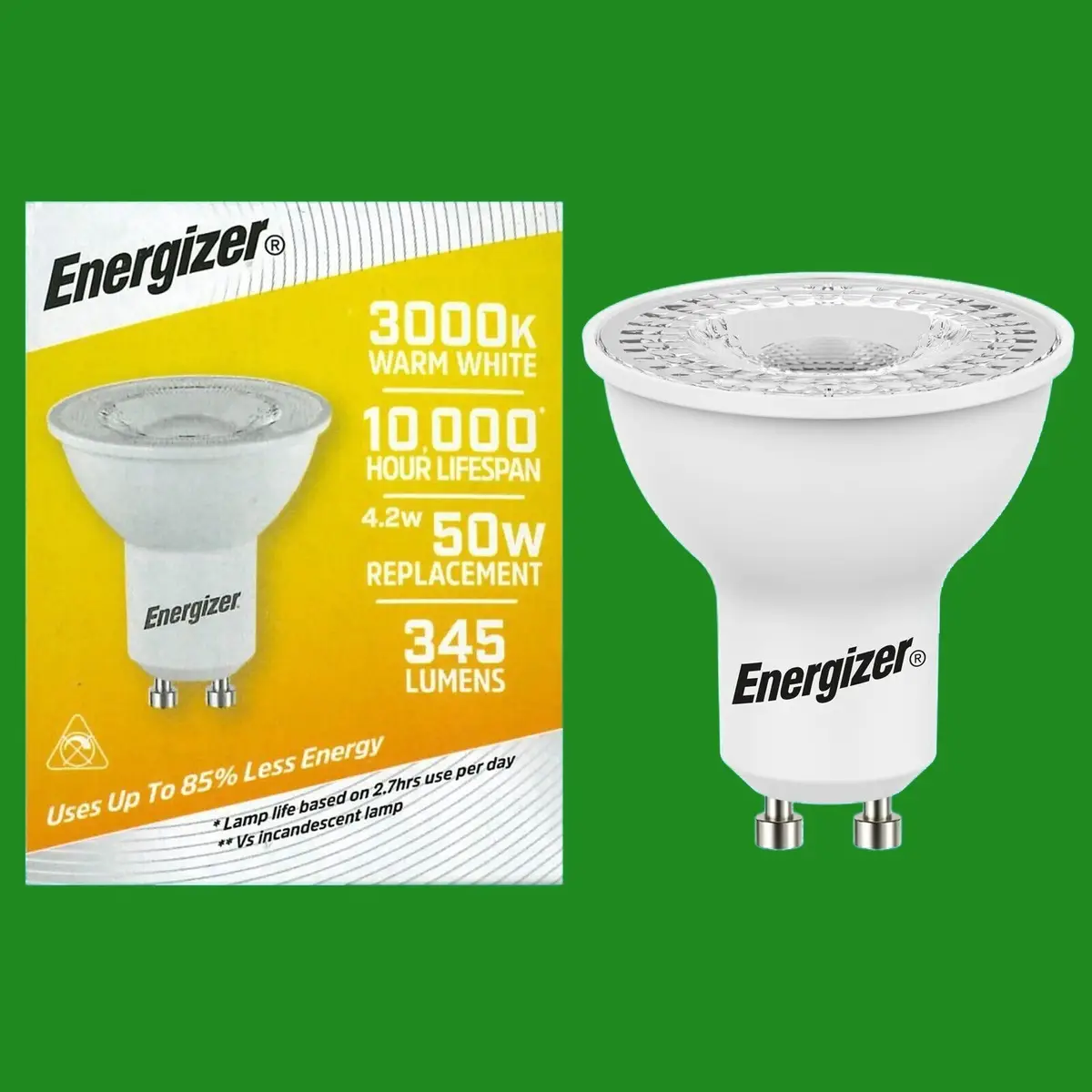 2x 4.2W (=50W) GU10 LED Spot Light Bulb, Warm White 3000K, 345Lm Instant On Lamp