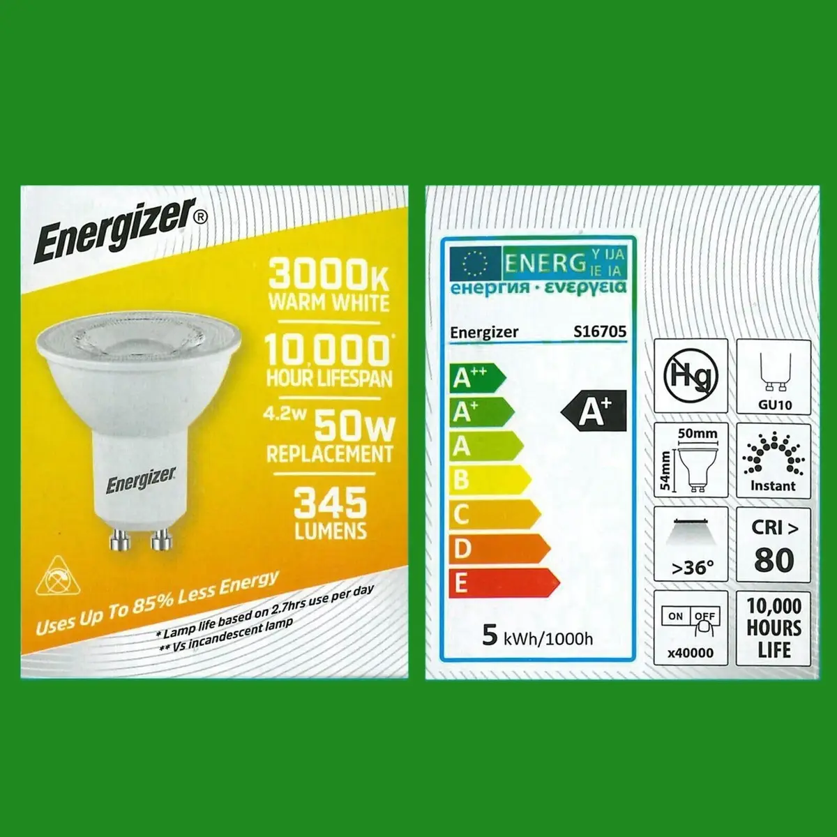 2x 4.2W (=50W) GU10 LED Spot Light Bulb, Warm White 3000K, 345Lm Instant On Lamp - image 3 | Free standard UK delivery included | Discount Quality Products
