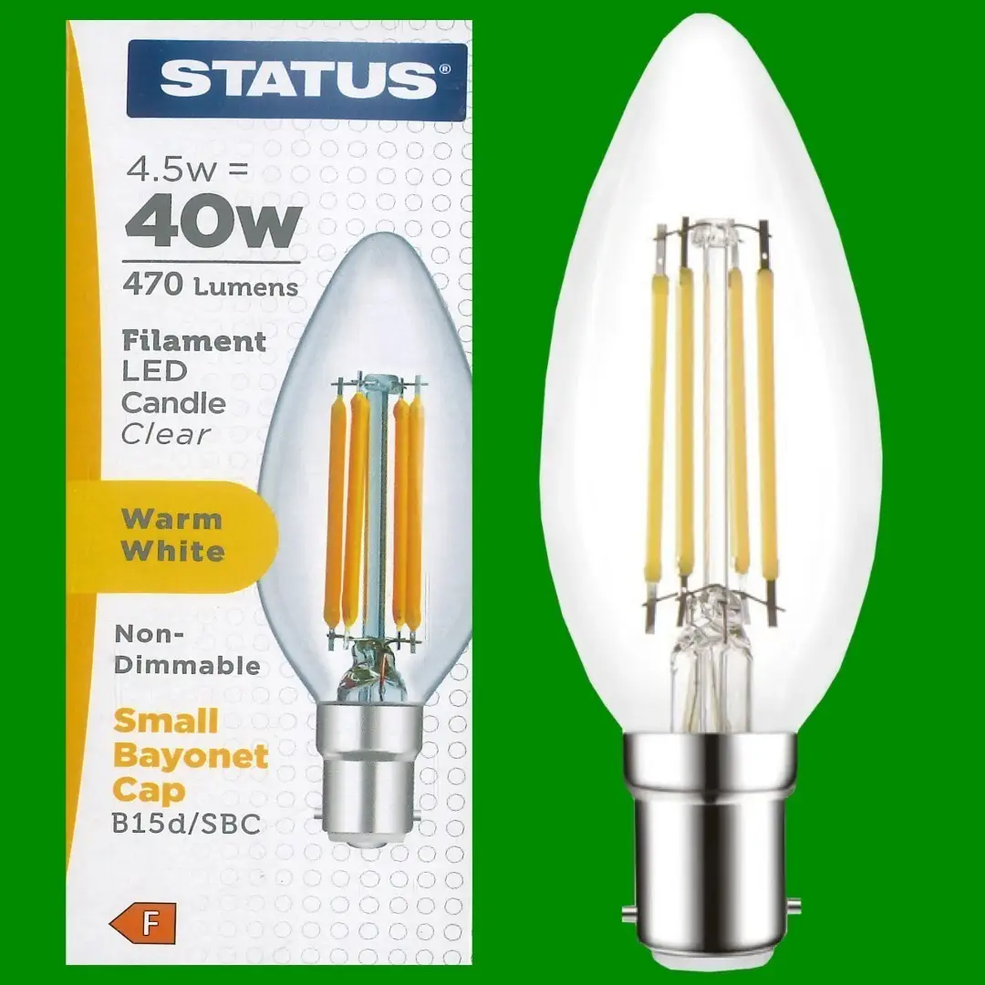 10x 4.5W (=40W) LED Filament Clear Candle Light Bulbs, SBC, B15 2700K B15d Lamps