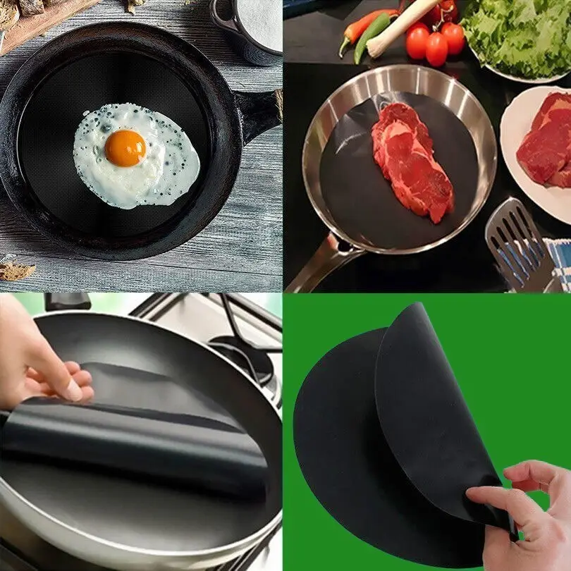 8x 24cm Reusable Non-Stick Black Frying Pan Liner for Healthy Cooking - image 2 | Free standard UK delivery included | Discount Quality Products