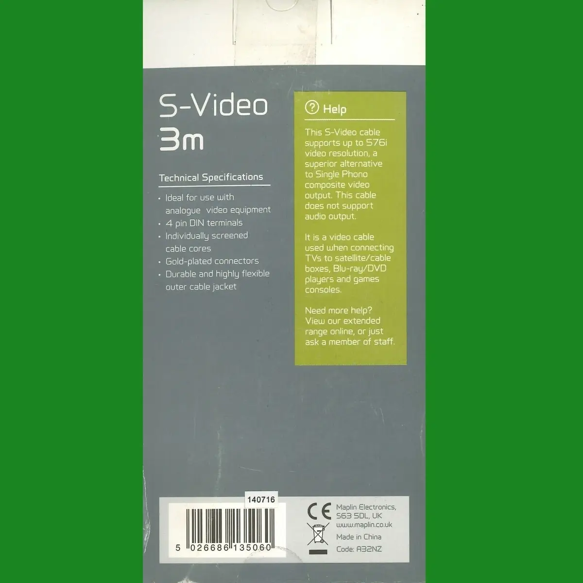 Maplin 3m S-Video 3m 4 pin Din Gold Plated VHS, DVD, TV Games Console Cable Lead - image 2 | Free standard UK delivery included | Discount Quality Products