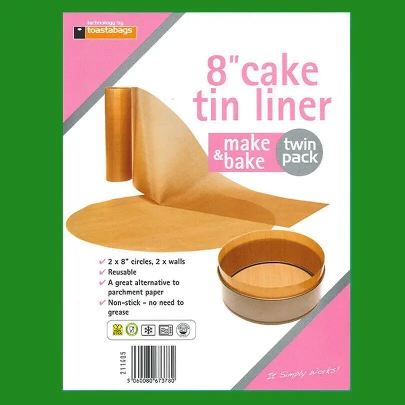 8x 8" Inch Reusable Non-Stick Beige Cake Tin Liners Make &amp; Bake