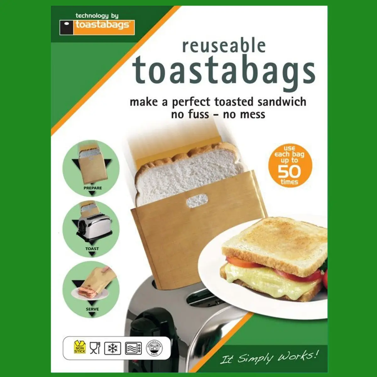 8x 50 Times Reusable Toastabags No Mess Toaster Tostie Sandwich Bags