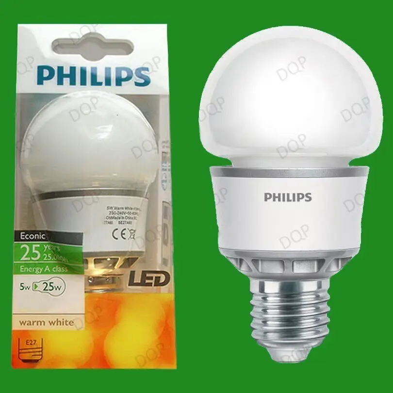 10x 5W Philips LED Ultra Low Energy GLS Globe Light Bulbs, ES, E27 Screw Lamps