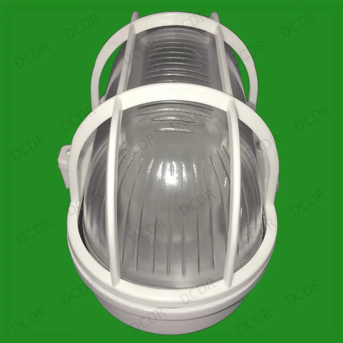 White Caged Oval Glass IP44 Security Bulkhead Wall Lamp Fitting & 40W Light Bulb - image 2 | Free standard UK delivery included | Discount Quality Products