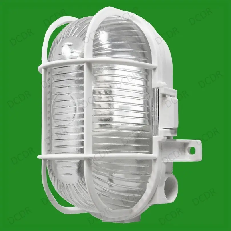 White Caged Oval Glass IP44 Security Bulkhead Wall Lamp Fitting & 40W Light Bulb - image 3 | Free standard UK delivery included | Discount Quality Products
