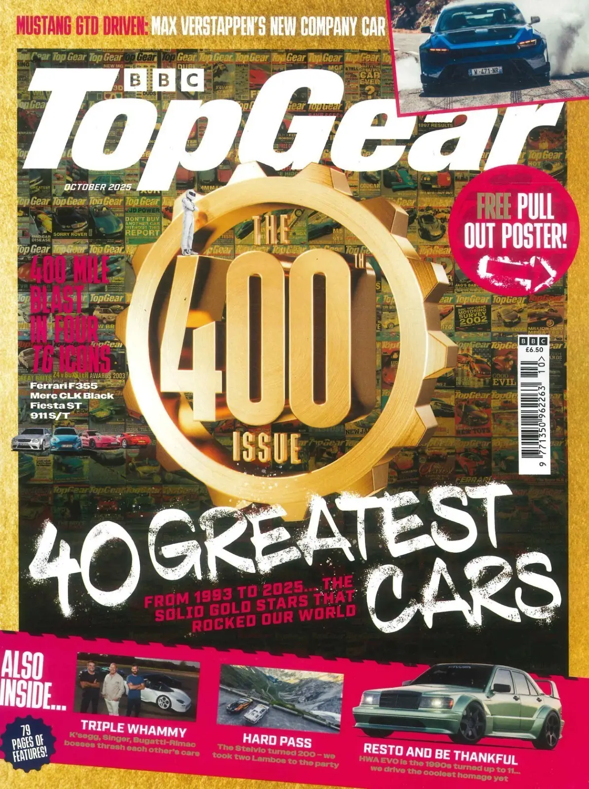 BBC Top Gear Magazine #400, Greatest Cars, Ford Mustang, Free Poster, Oct 2025