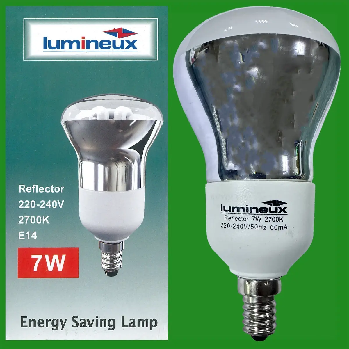 25x 7W (=35W) CFL R63 Reflector Spot Light Bulbs SES E14 2700K Warm White Lamp