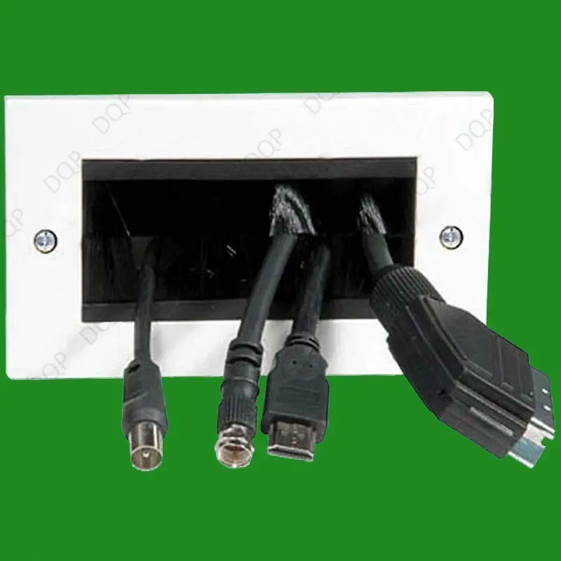 2x Brush Plate 2 Gang Cable Tidy, TV AV Computer Printer Wall Outlet Port Covers