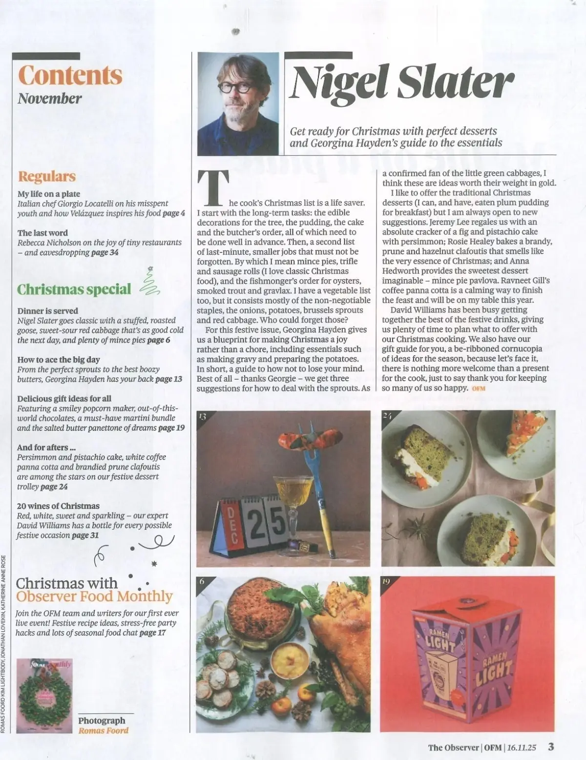 Observer Magazine Food Monthly: Christmas Special, Giorgio Locatelli, Nov 2025 - image 3 | Free standard UK delivery included | Discount Quality Products