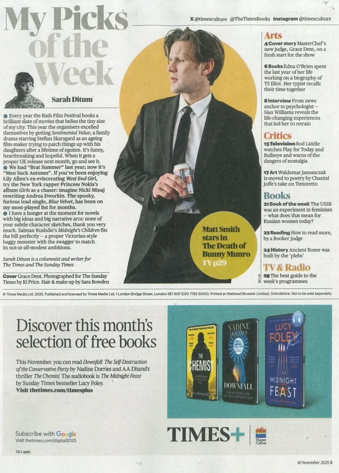 Sunday Times Culture Magazine: Grace Dent, Matt Smith, Edna O'Brien, 16.11.25 - image 3 | Free standard UK delivery included | Discount Quality Products