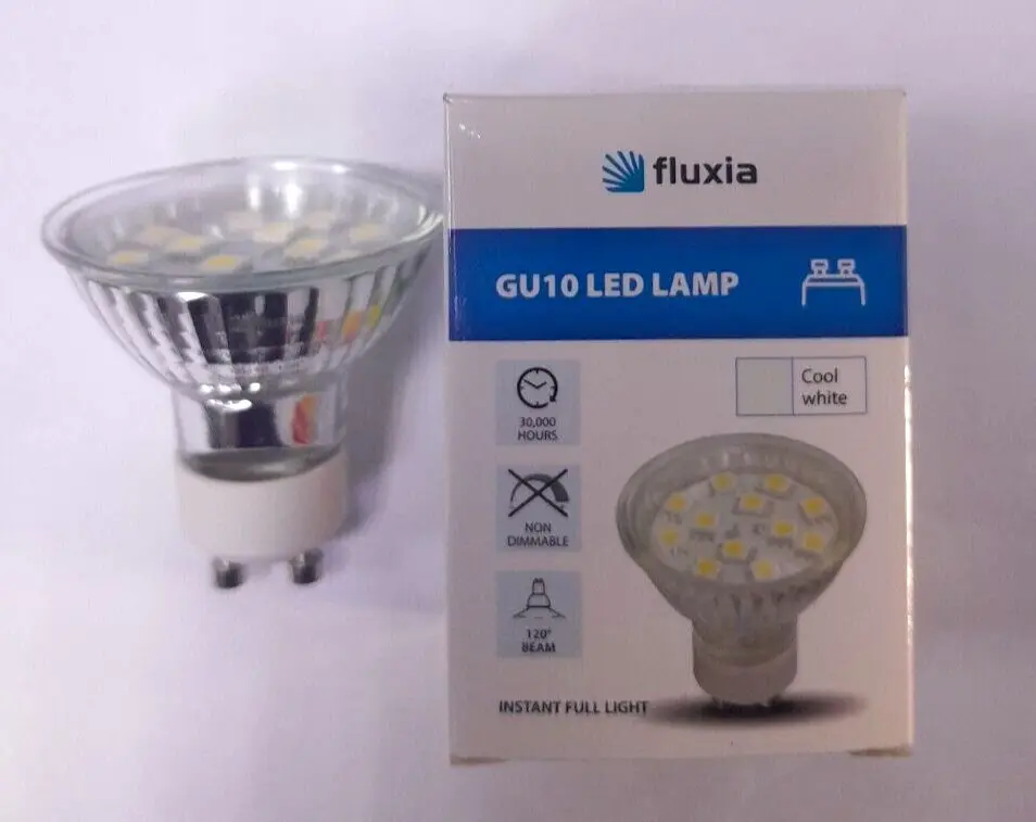1x 1.5W Fluxia LED GU10 2-Pin Spot Light Bulbs Downlight Lamps Daylight 6000K