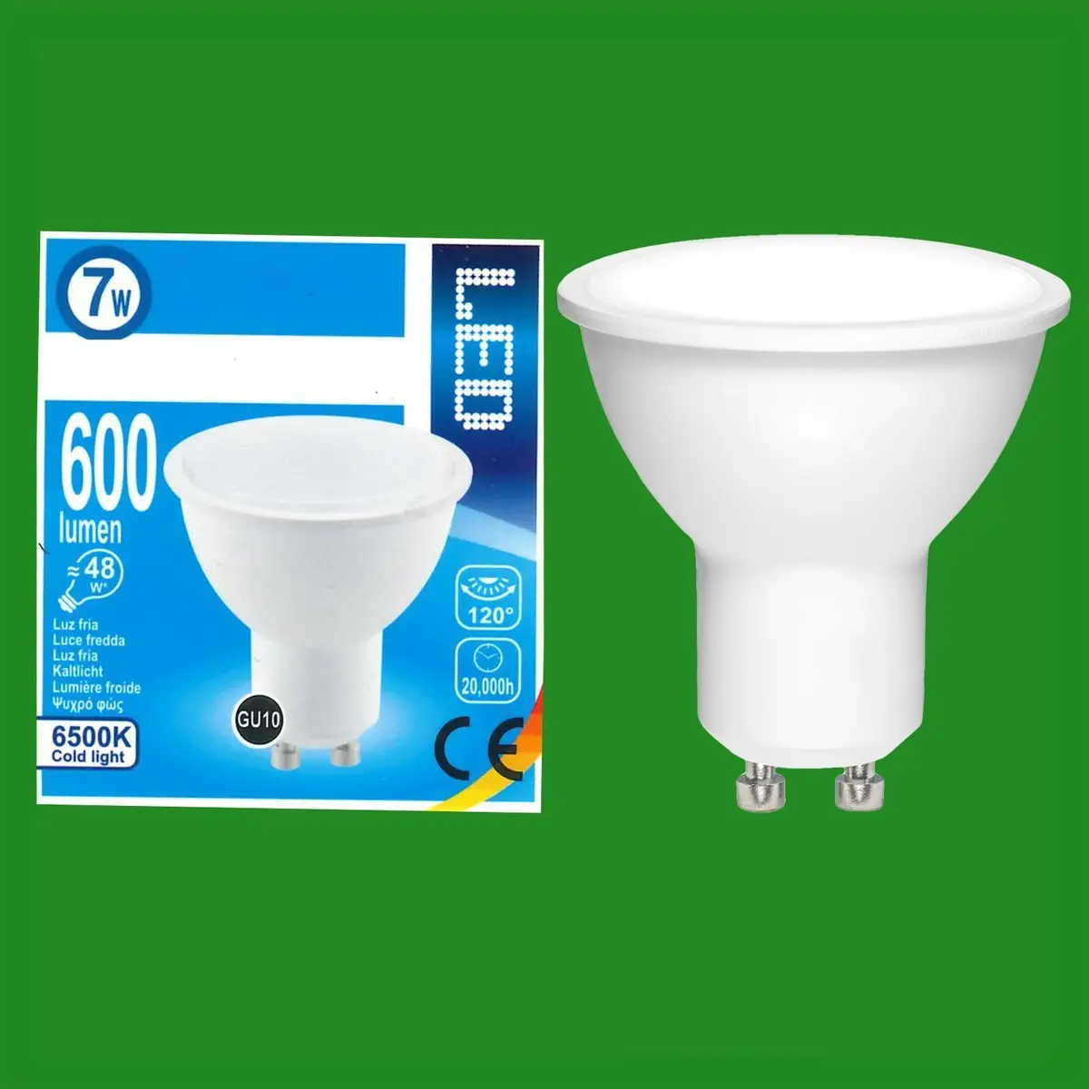 8x 7W (=48W) LED 6500K Daylight White GU10 Instant On Spot Light Bulbs Lamps