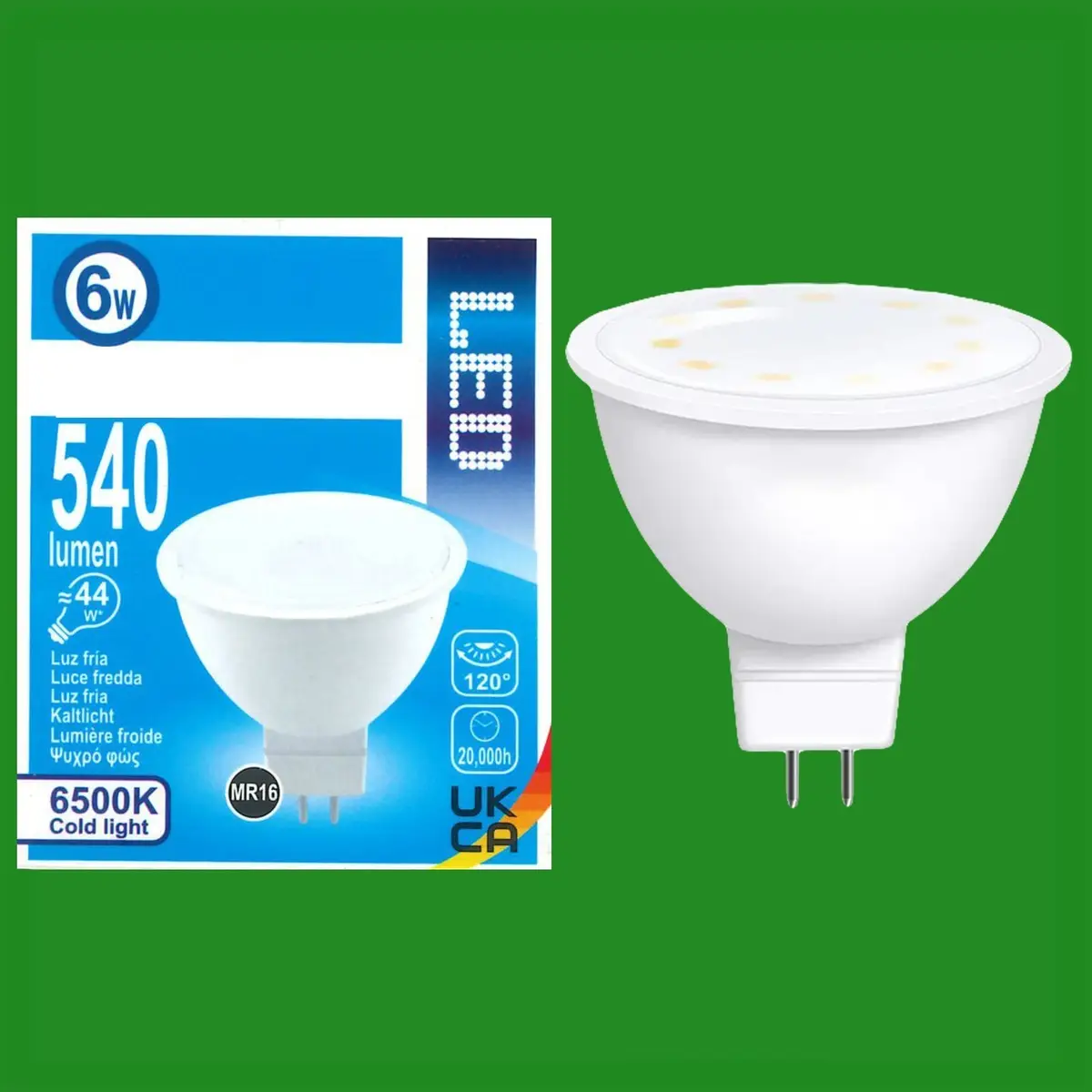 8x 6W (=44W) LED MR16, GU5.3, Daylight 6500K Reflector Spot Light Bulb Lamps
