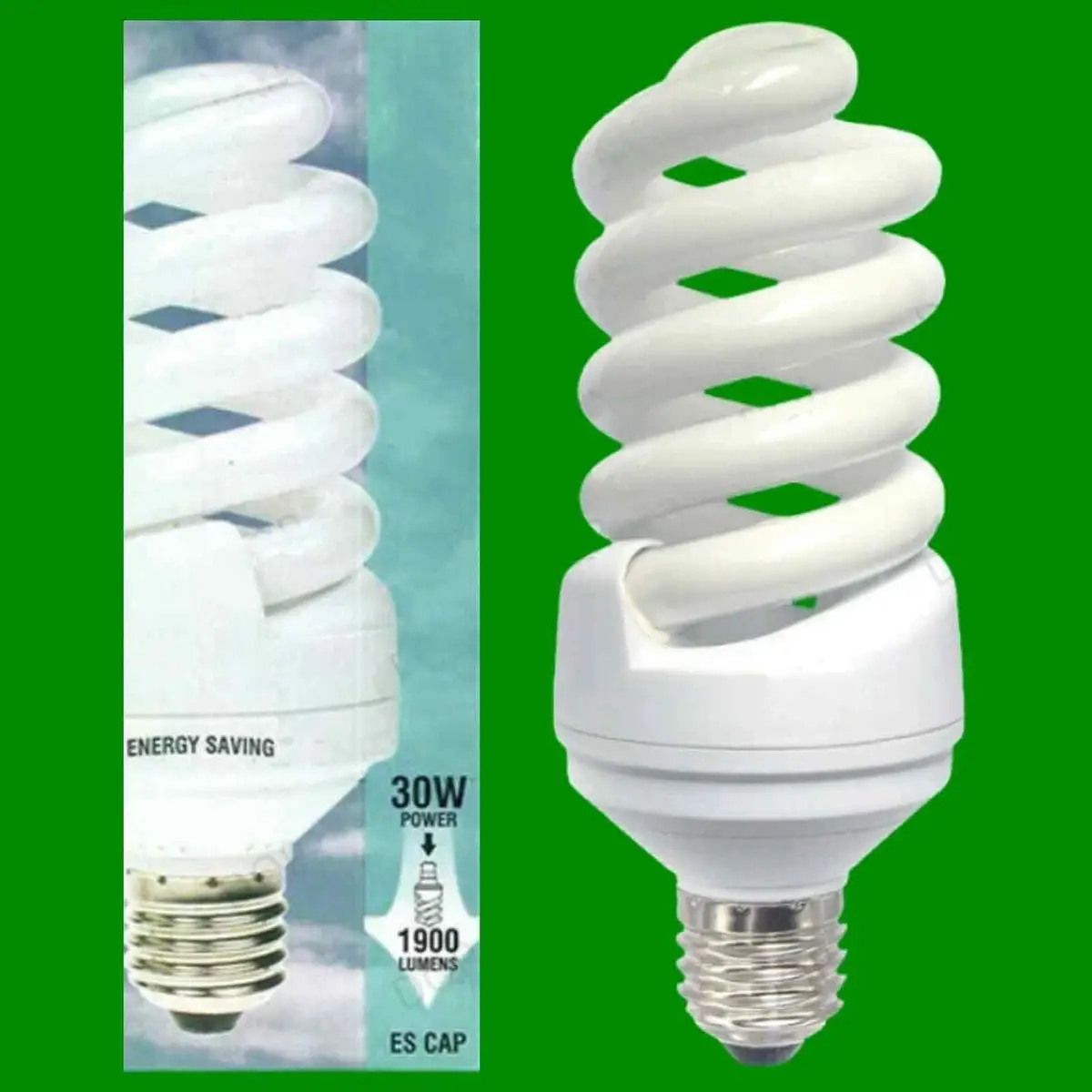 1x 30W Spiral Daylight Low Energy CFL SAD 6400K White ES E27 Light Bulb Lamp