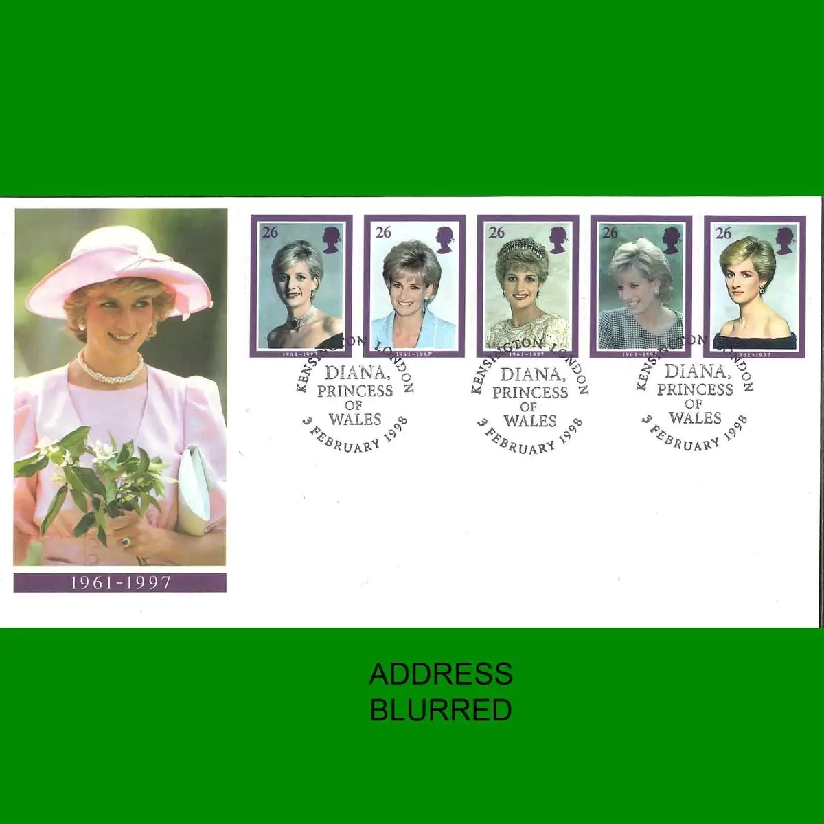 FDC Diana, Princess of Wales Commemorative Royal Mail First Day Cover, 3.2.1998