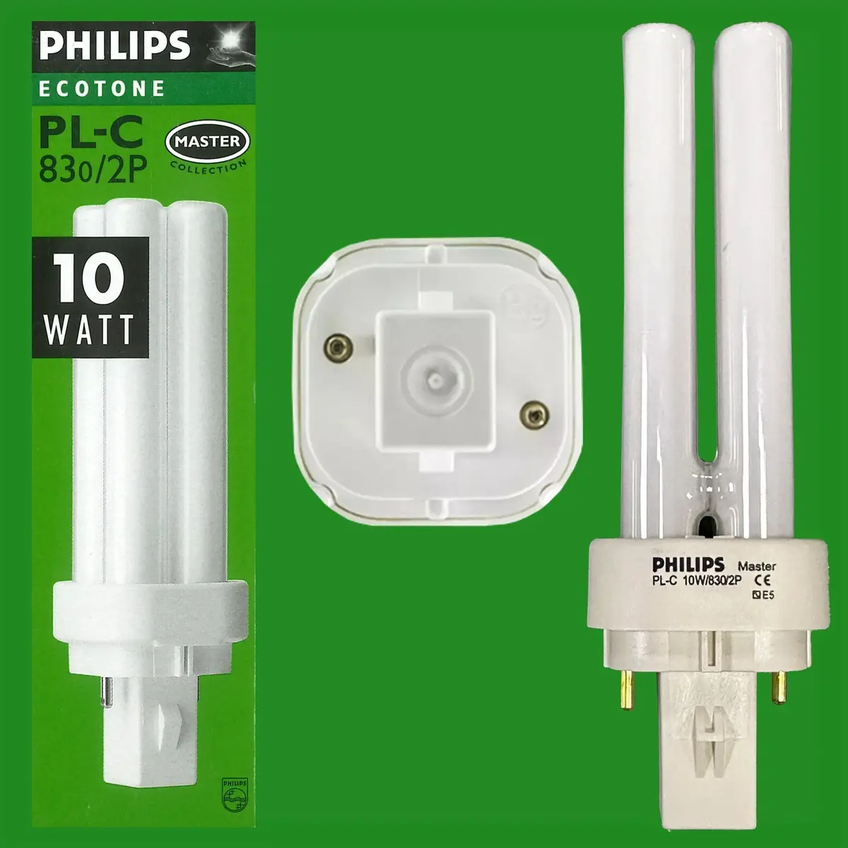 8x 10W Philips G24d-1 2 pin, Low Energy CFL PL-C Light Bulb 830 3000K Lamp
