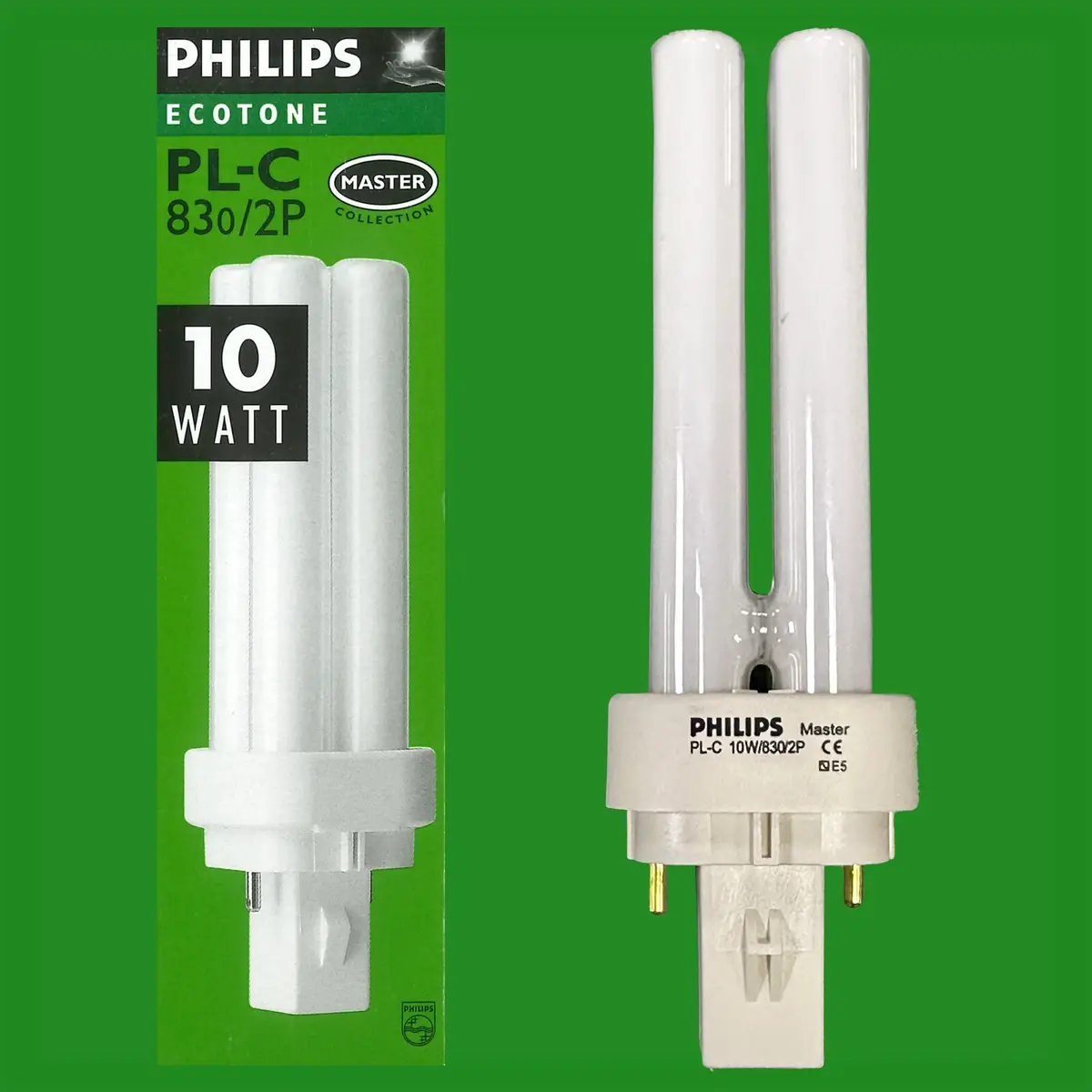 8x 10W Philips G24d-1 2 pin, Low Energy CFL PL-C Light Bulb 830 3000K Lamp - image 2 | Free standard UK delivery included | Discount Quality Products