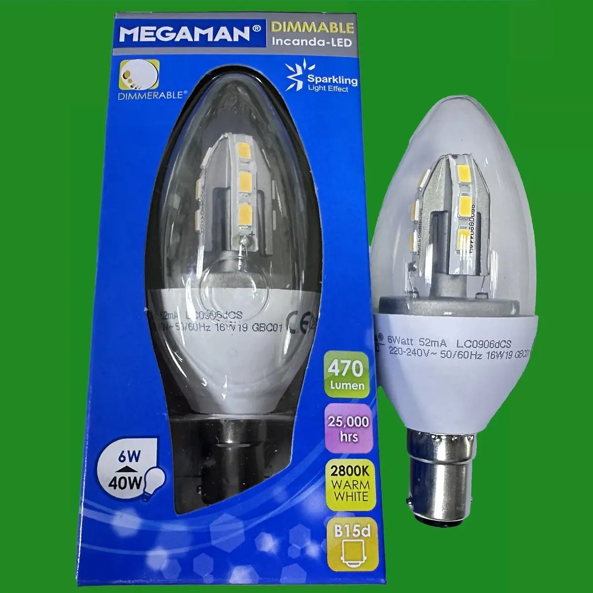 12x 6W (=40W) Megaman Dimmable LED Clear Candle Light SBC B15 Chandelier Bulbs - image 4 | Free standard UK delivery included | Discount Quality Products