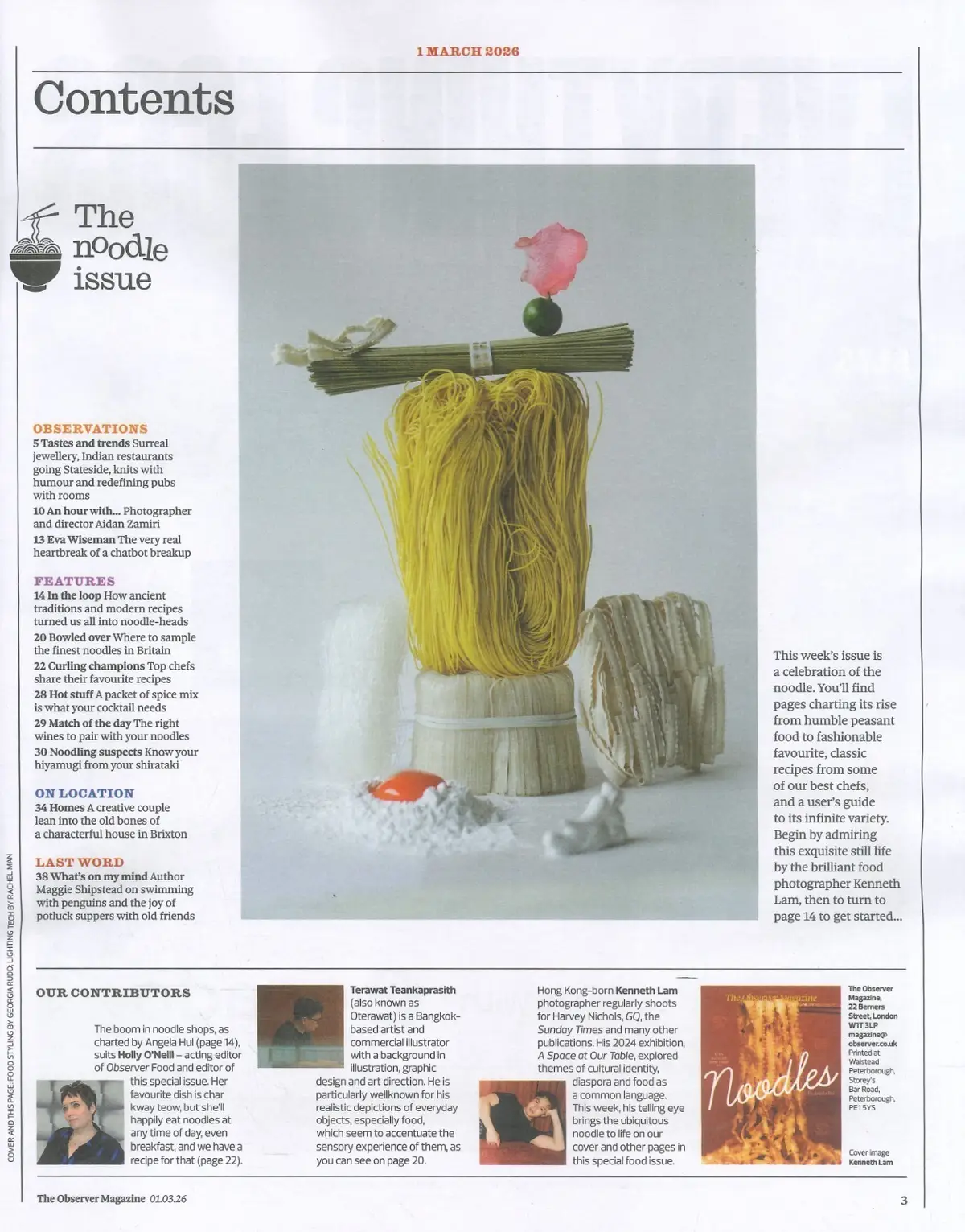 Observer Magazine: Special Food Issue, Noodles, Aidan Zamiri, Eva Wiseman 1.3.26 - image 3 | Free standard UK delivery included | Discount Quality Products