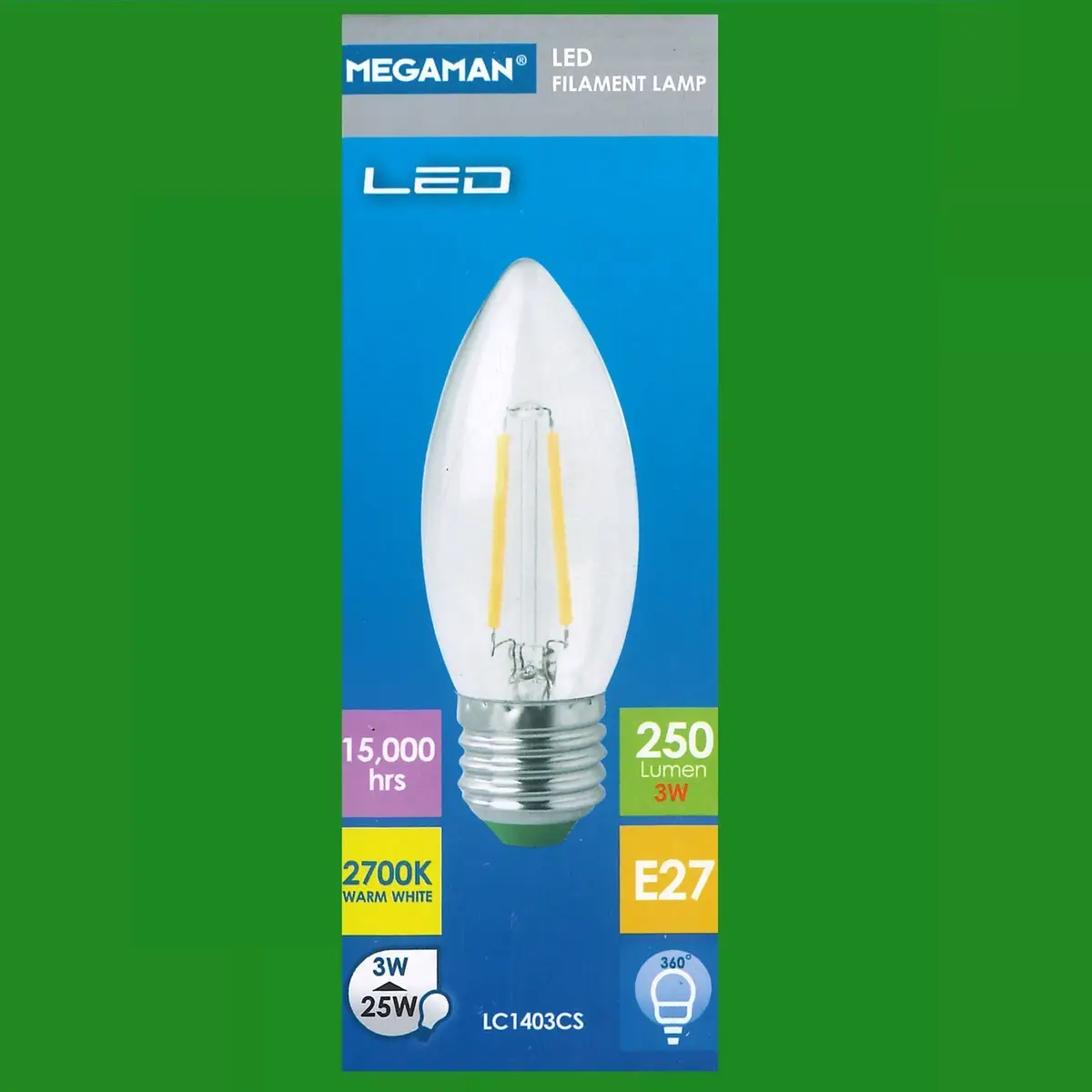 10x 3W (=25W) Megaman Clear LED Filament Candle Light Bulb ES E27 Edison Screw - image 3 | Free standard UK delivery included | Discount Quality Products