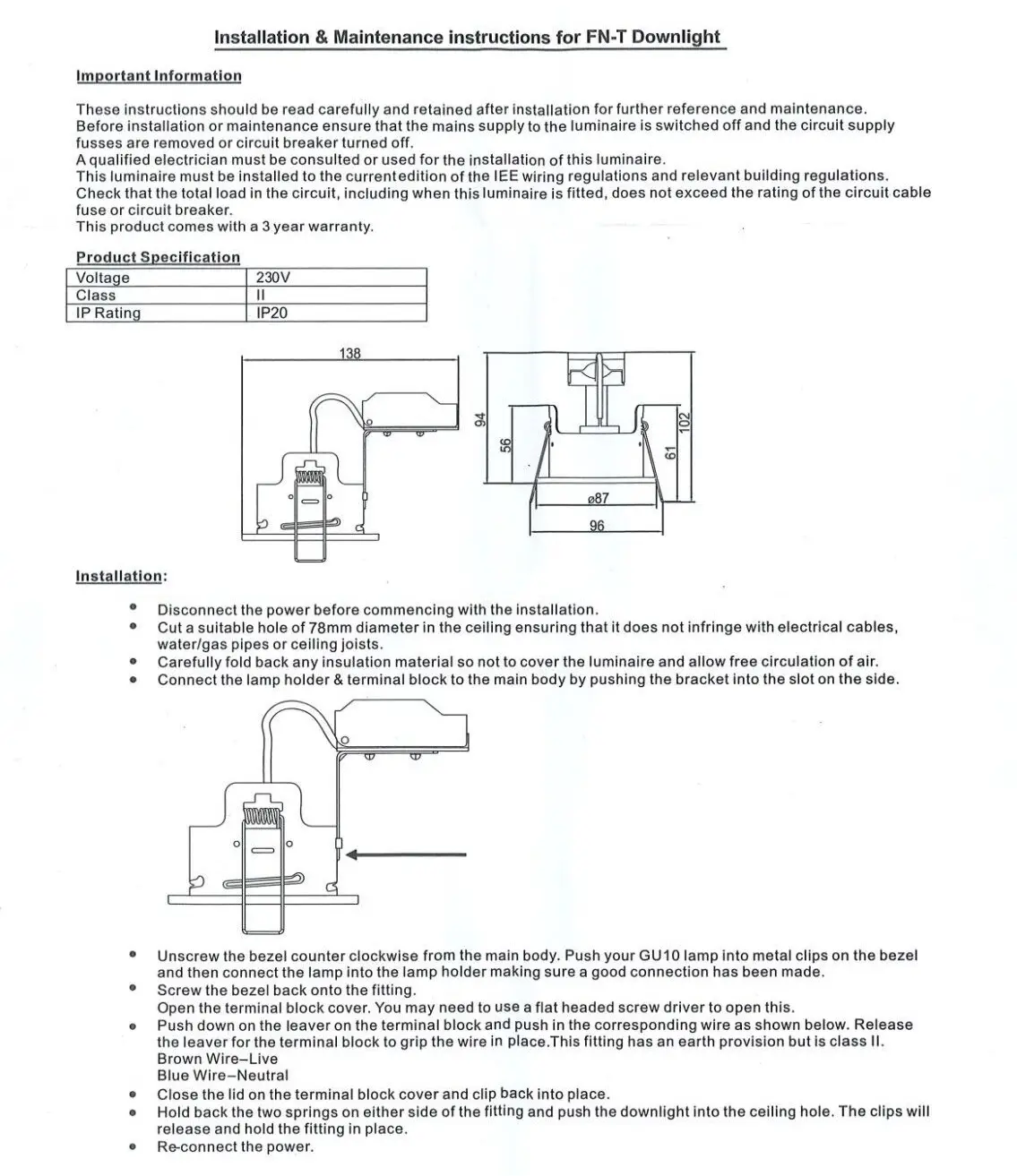 Tiltable Fire Rated White Ceiling Spring Clip Downlight GU10 Halogen/LED FN-T-WH - image 6 | Free standard UK delivery included | Discount Quality Products