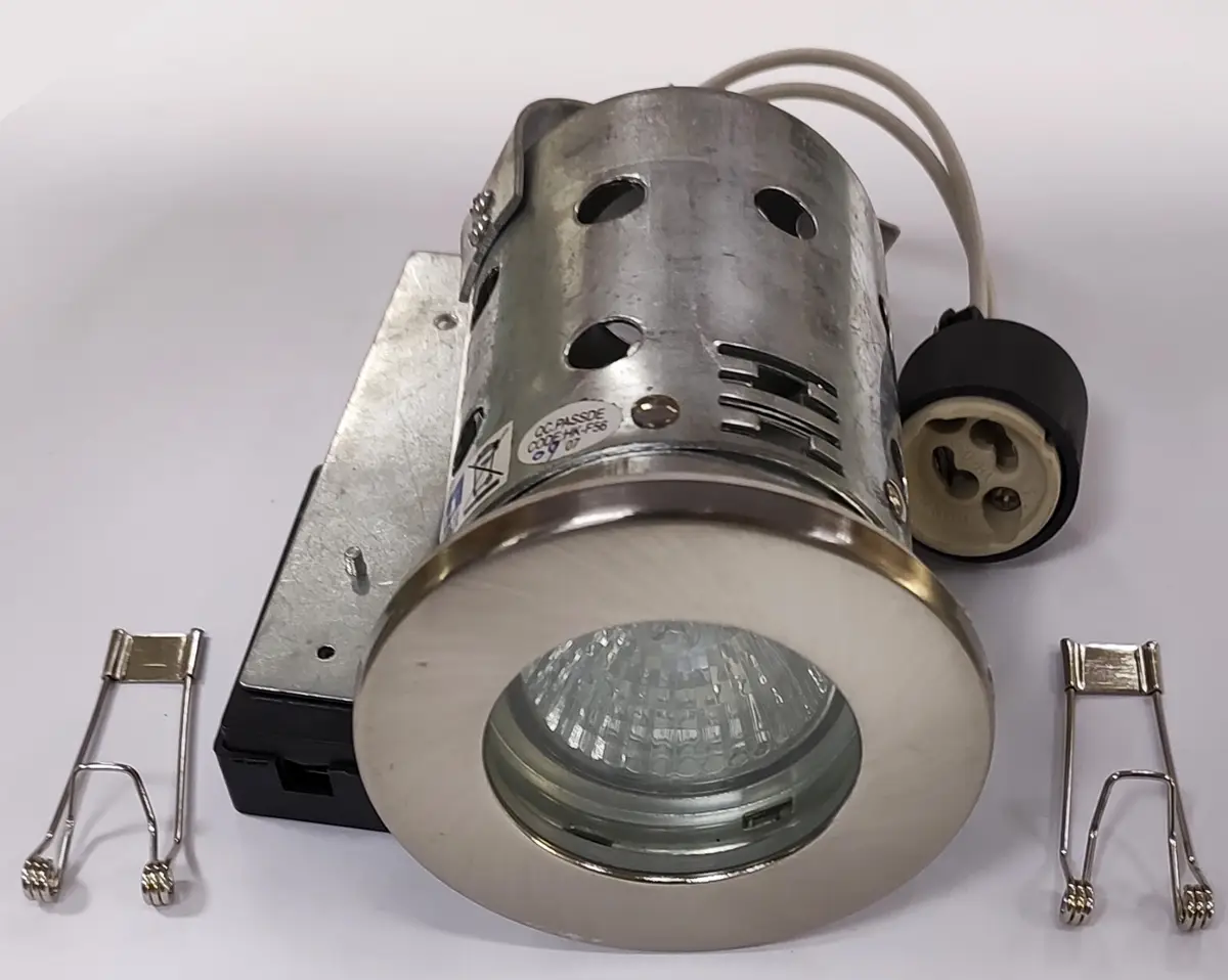 50W Eterna Fire Rated IP65 Satin Nickel Ceiling Downlight GU10 Halogen FRDG110SN - image 2 | Free standard UK delivery included | Discount Quality Products