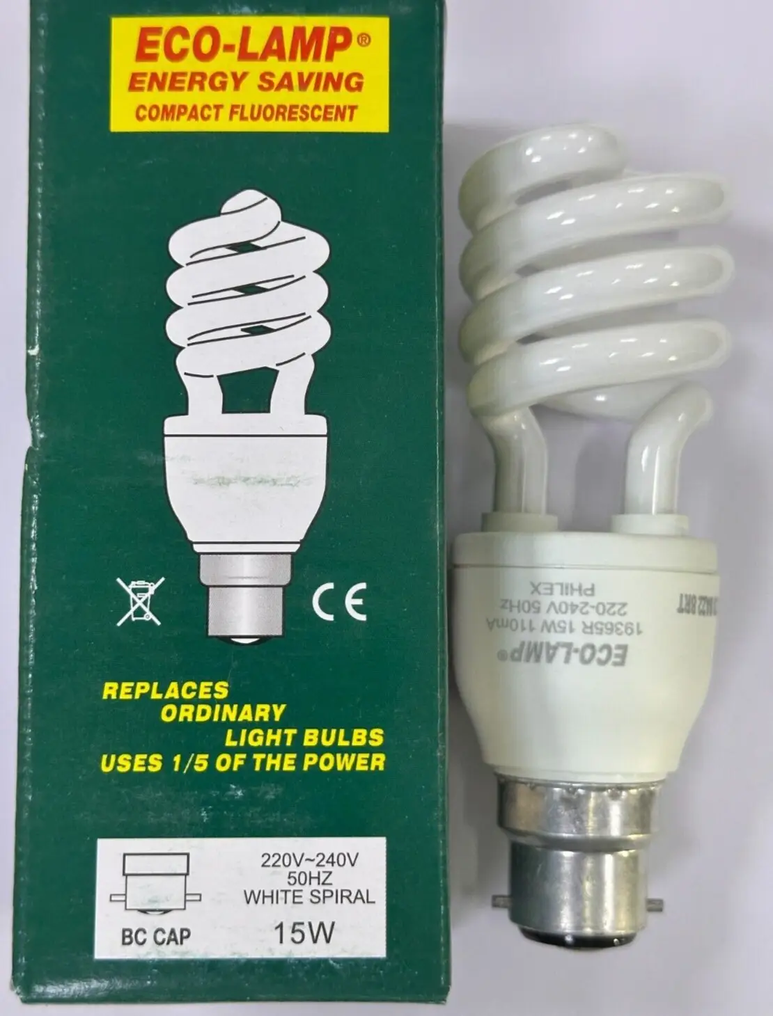 1x 15W (=75W) Philex CFL Spiral Low Energy Light Bulbs Bayonet BC B22 Lamp