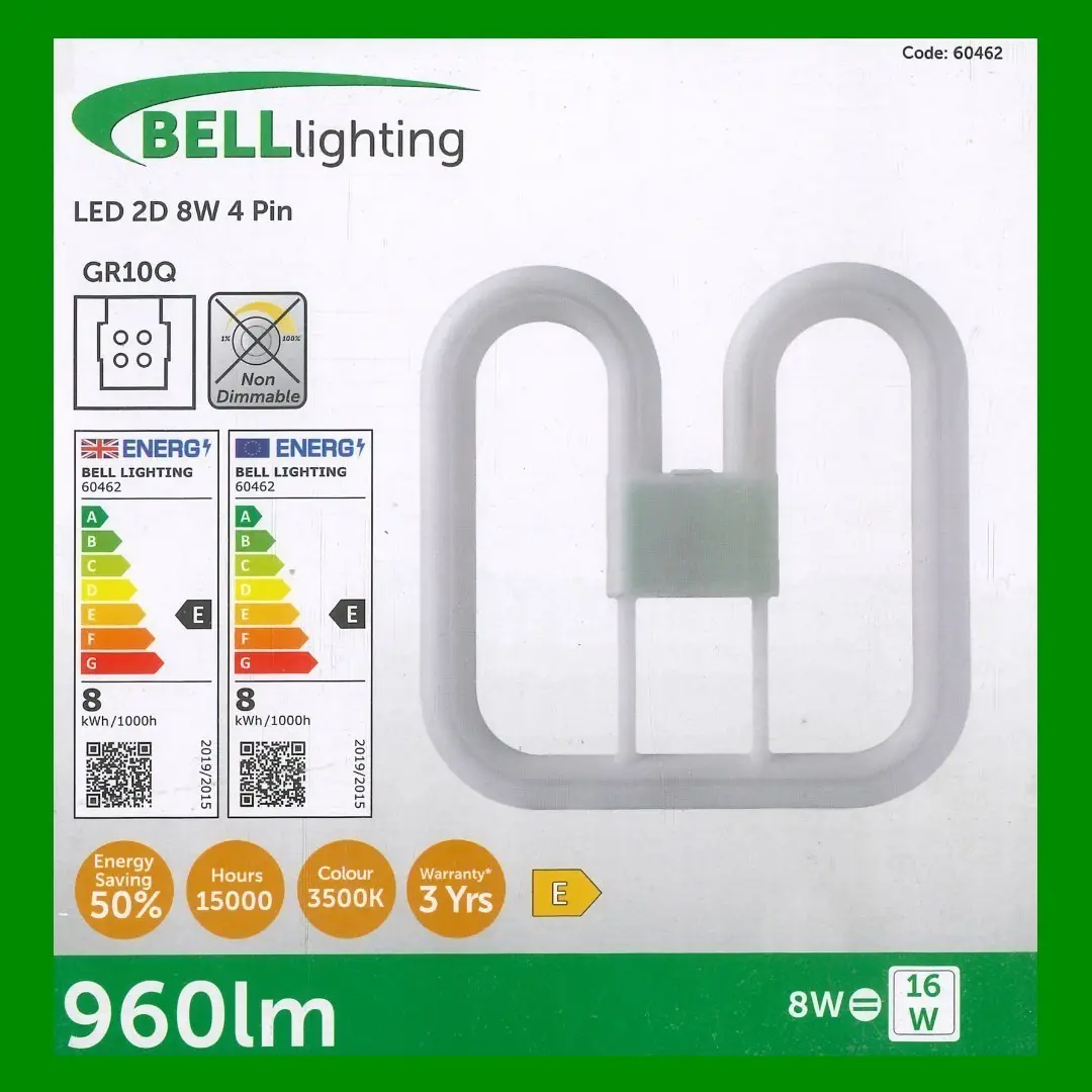 1x 8W=16W Replacement LED GR10q 4 pin 3500K 2D Light Bulb Double D White