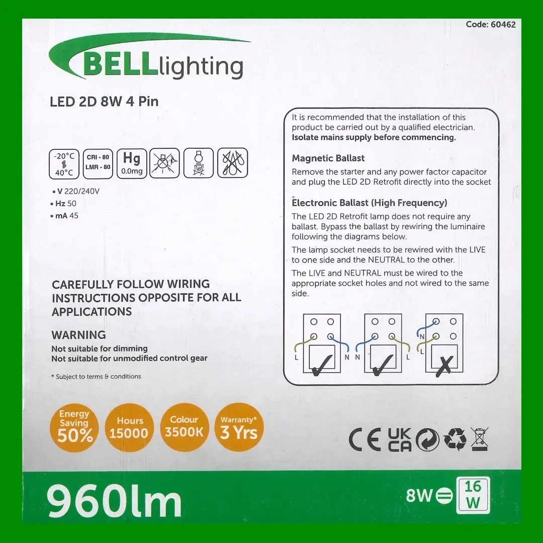 1x 8W=16W Replacement LED GR10q 4 pin 3500K 2D Light Bulb Double D White - image 2 | Free standard UK delivery included | Discount Quality Products
