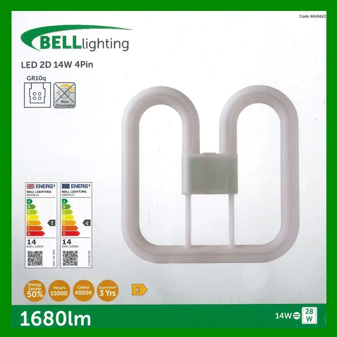 2x 14W=28W Replacement LED GR10q 4 pin 4000K 2D Light Bulb Double D Cool White