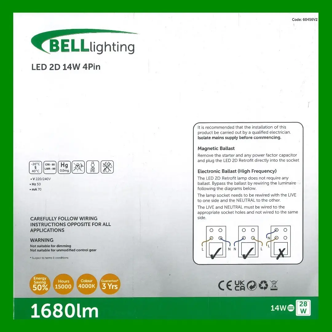 2x 14W=28W Replacement LED GR10q 4 pin 4000K 2D Light Bulb Double D Cool White - image 2 | Free standard UK delivery included | Discount Quality Products