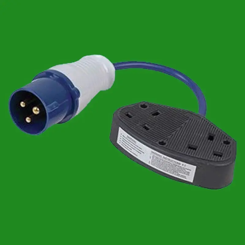 1x 16A Caravan Plug to 2 Gang 13A 3Pin Trailing UK Mains Socket Adaptor CEE 230V
