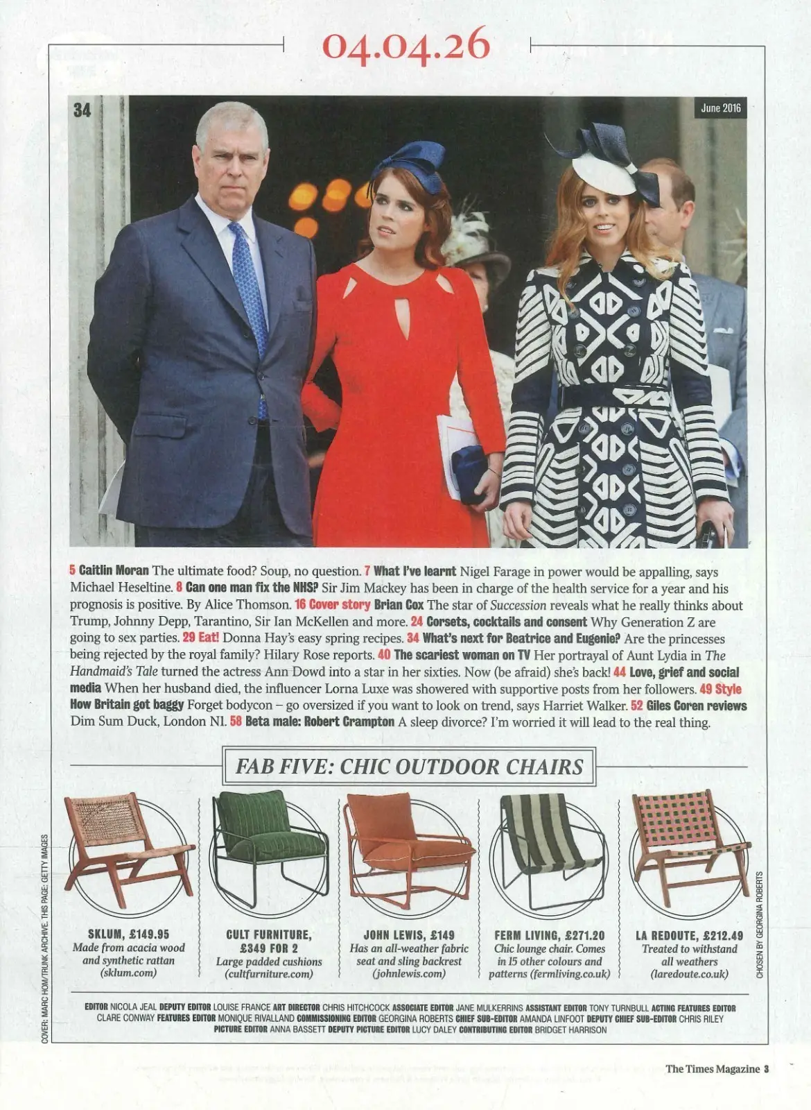 Times Magazine: Brian Cox, Princesses Beatrice & Eugenie, M. Heseltine, 4.4.26 - image 3 | Free standard UK delivery included | Discount Quality Products
