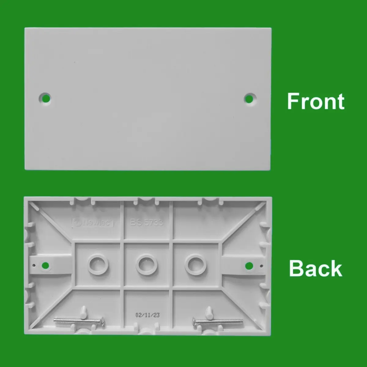 1x White 2 Gang Double Wall Blanking Plate Electric Socket Cover with Screws