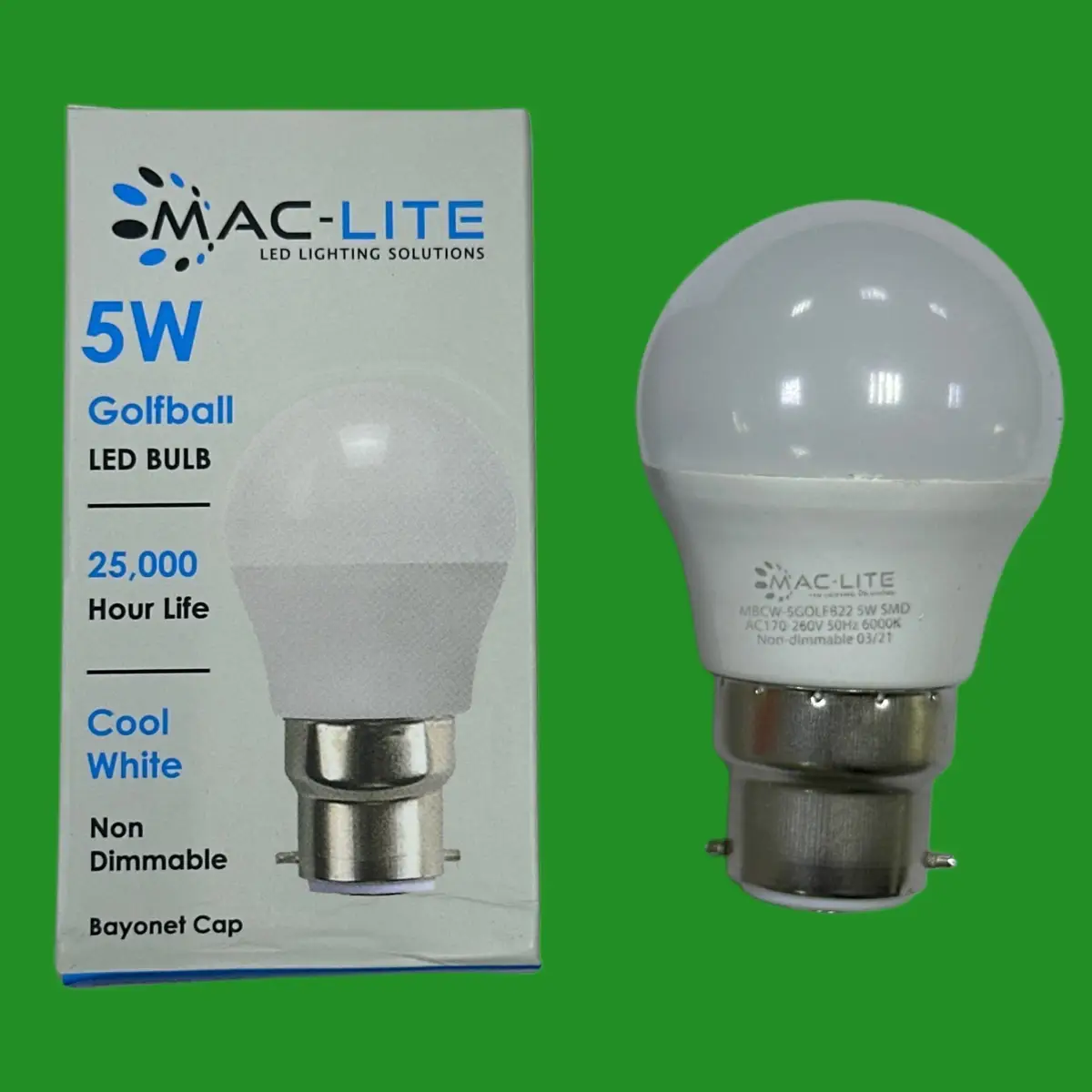 6x 5W (=40W) LED Round Golf Light Bulbs 6000K Daylight Cool White BC B22 Bayonet