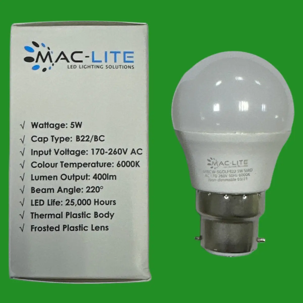 6x 5W (=40W) LED Round Golf Light Bulbs 6000K Daylight Cool White BC B22 Bayonet - image 2 | Free standard UK delivery included | Discount Quality Products