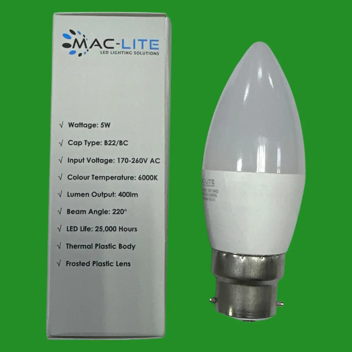 6x 5W (=40W) LED Candle Light Bulb 6000K Cool Daylight White BC B22 Bayonet Lamp - image 2 | Free standard UK delivery included | Discount Quality Products
