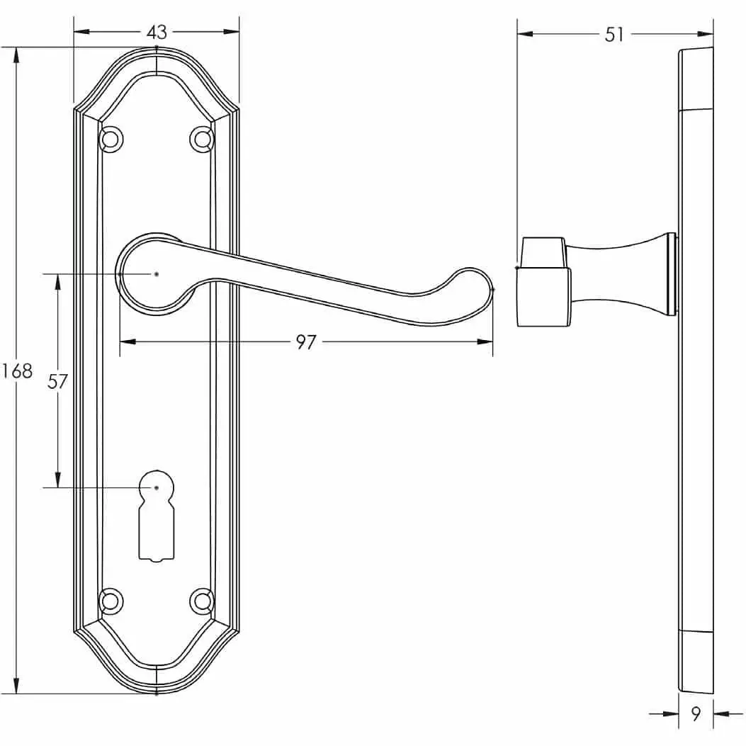 Frelan Sherborne Scroll Lever Door Handle on Lock Plate Set Polished Nickel - image 3 | Free standard UK delivery included | Discount Quality Products