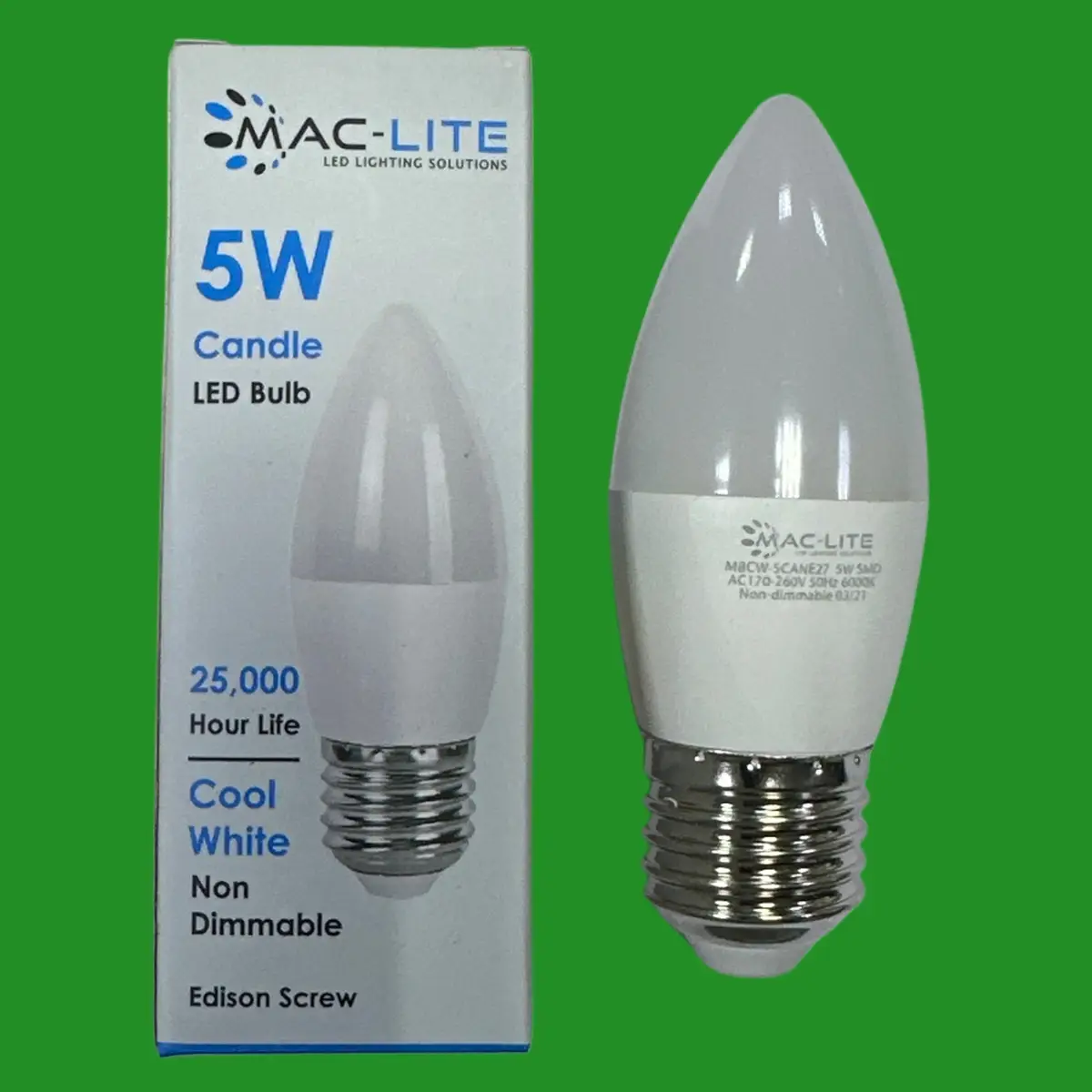6x 5W (=40W) LED Candle Light Bulb 6000K Cool Daylight White ES E27 Edison Screw