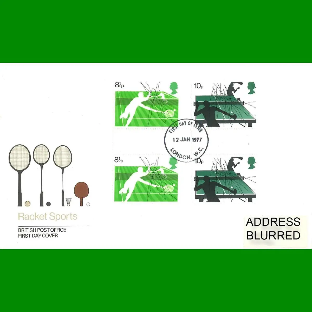 FDC Racket Sports Commemorative Post Office First Day Cover Stamps, 12.1.1977