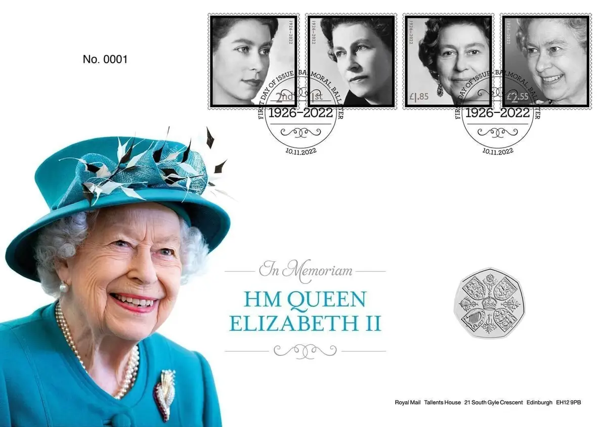 In Memoriam HM Queen Elizabeth II Brilliant Uncirculated 50p Coin &amp; Stamps Cover