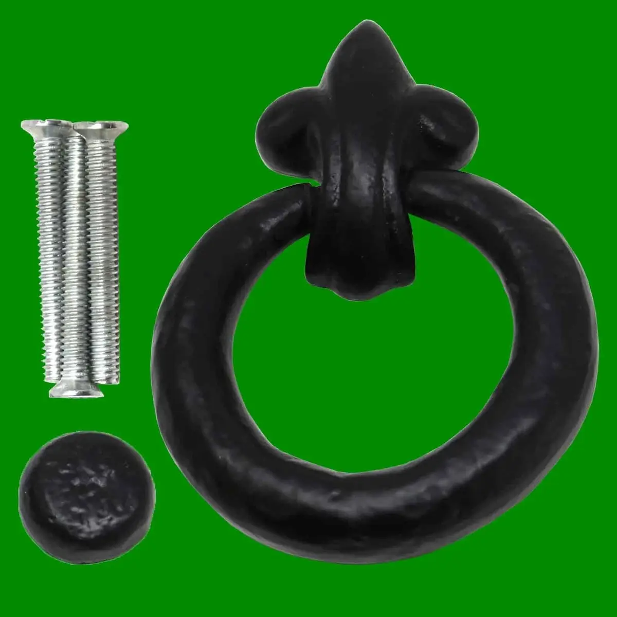1x Black Antique Cast Iron Ring Pull Door Knocker, Heavy Duty, Ornate, Gothic