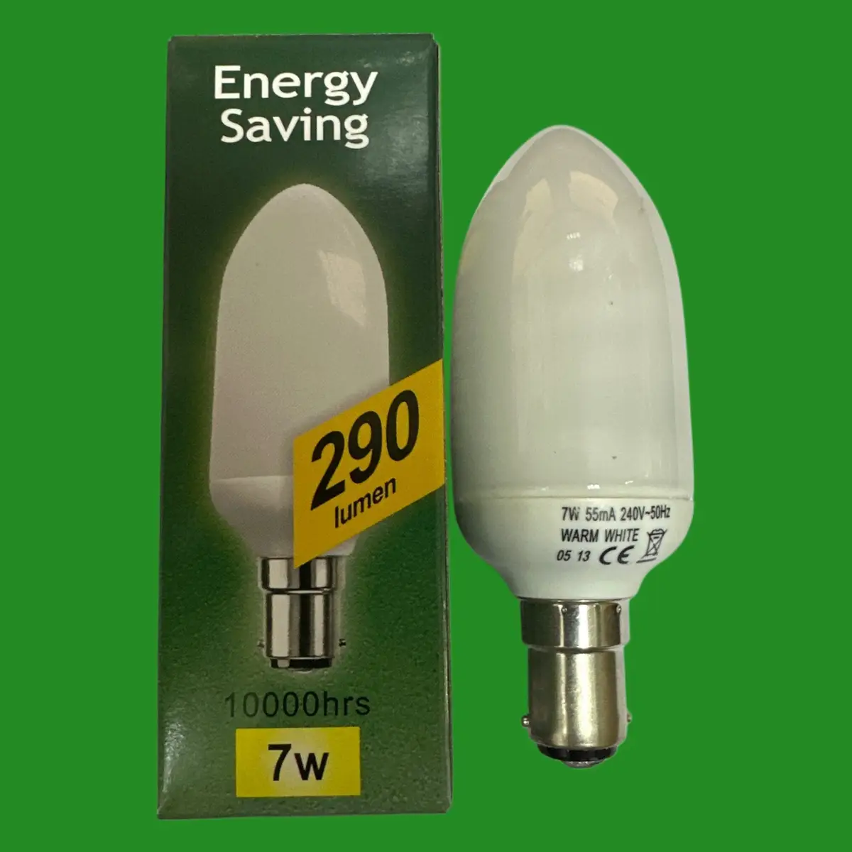 1x 7W (=30W) Crompton Candle CFL Light Bulb Low Energy SBC B15 Small Bayonet