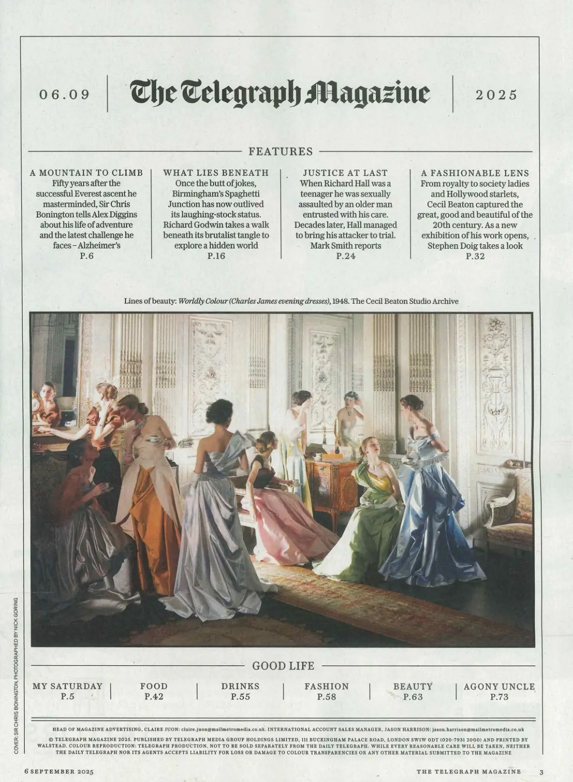 Telegraph Magazine: Chris Bonington, Cecil Beaton, Thomasina Miers, 6.9.25 - image 2 | Free standard UK delivery included | Discount Quality Products